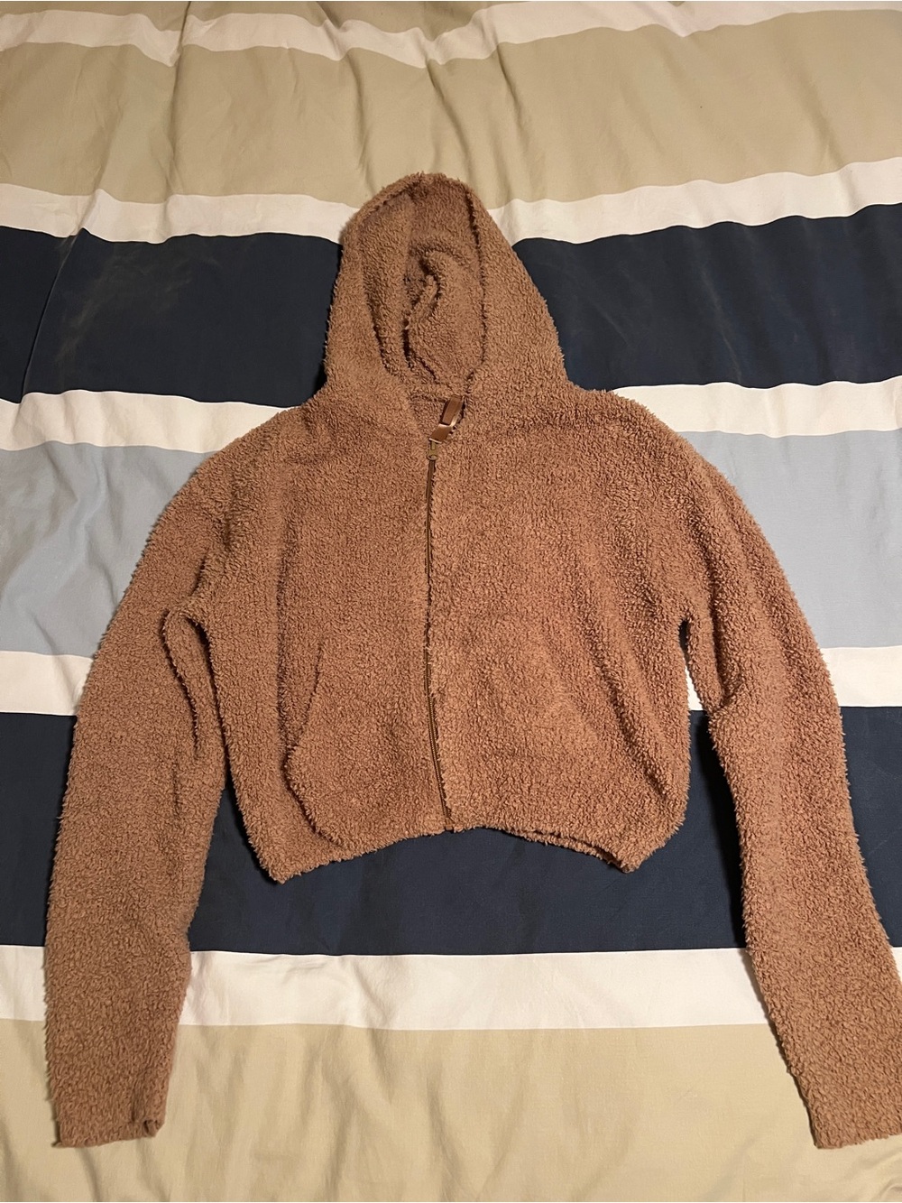 Skims Tan/Brown Zip Up Crop Hoodie